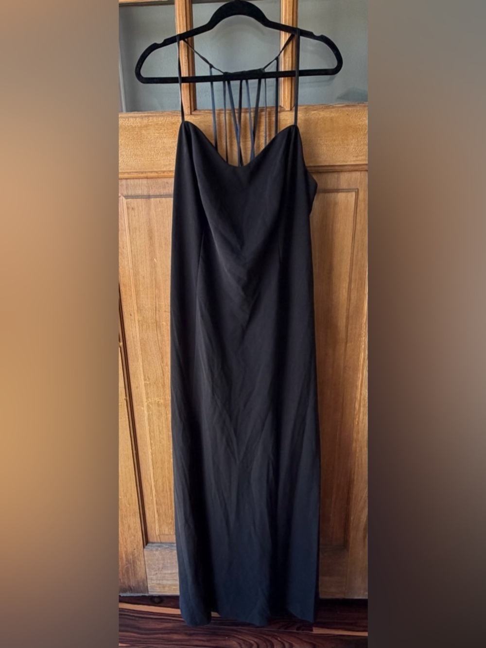 David’s Bridal Black Maxi Dress with Strappy Back